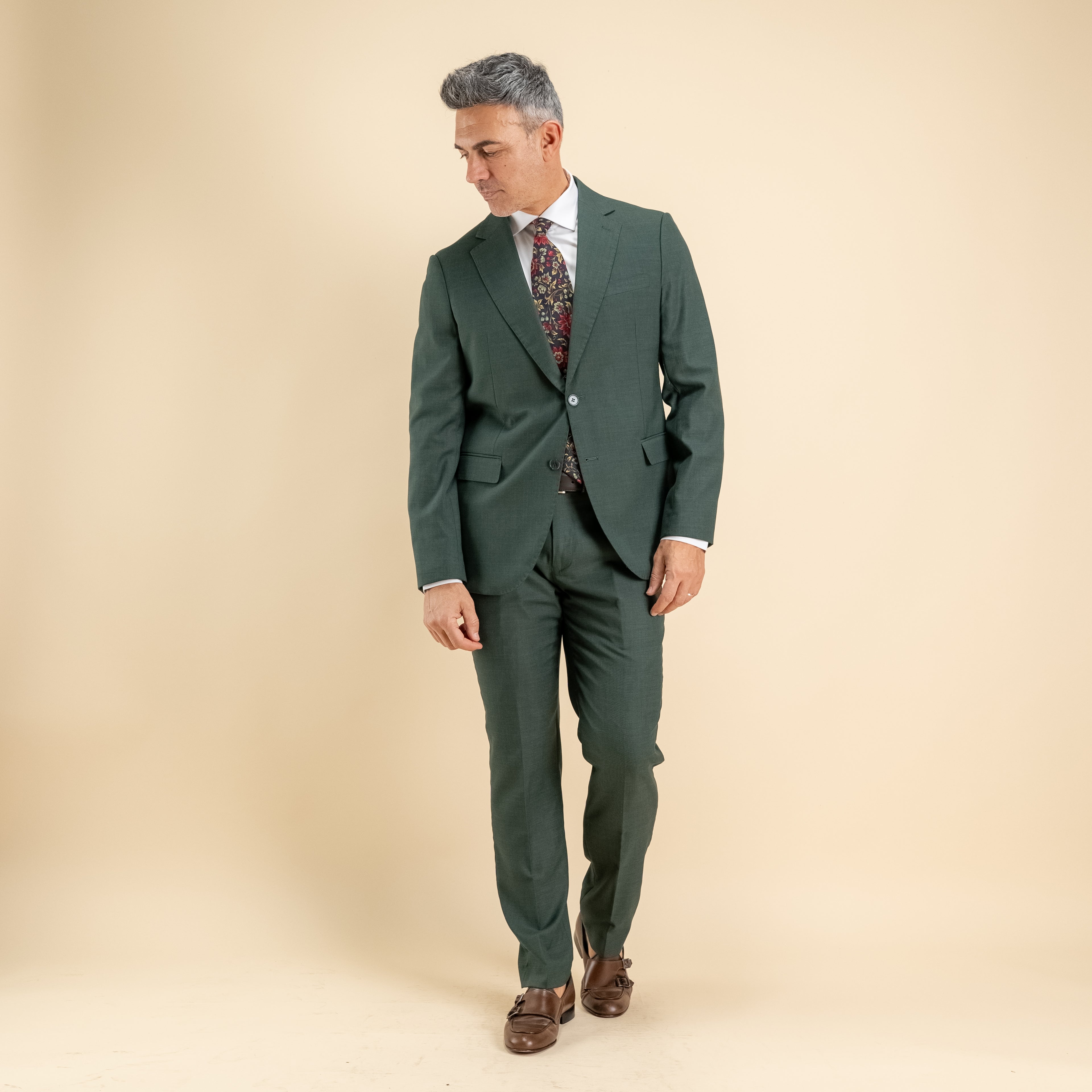 Abito monopetto twill impunturato - Verde Inglese