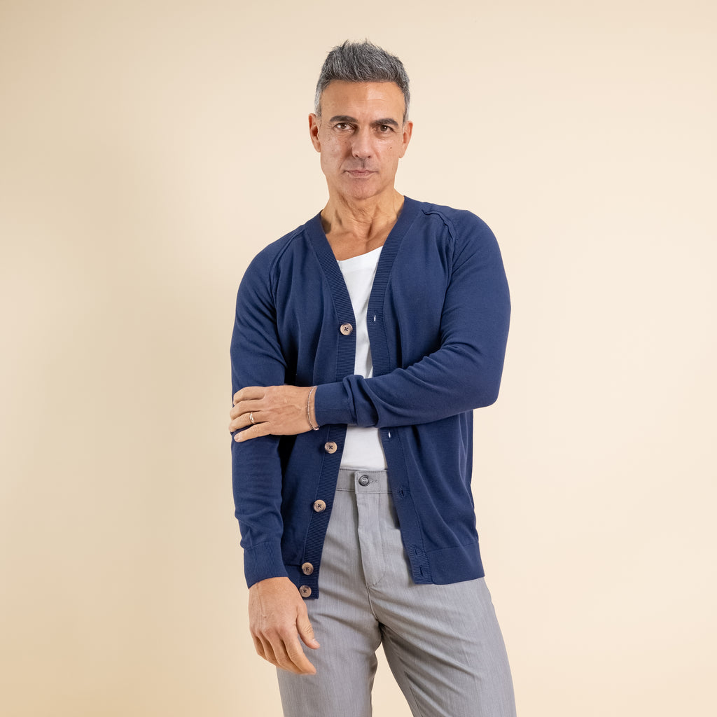Lightweight V-Neck Cardigan - Blue