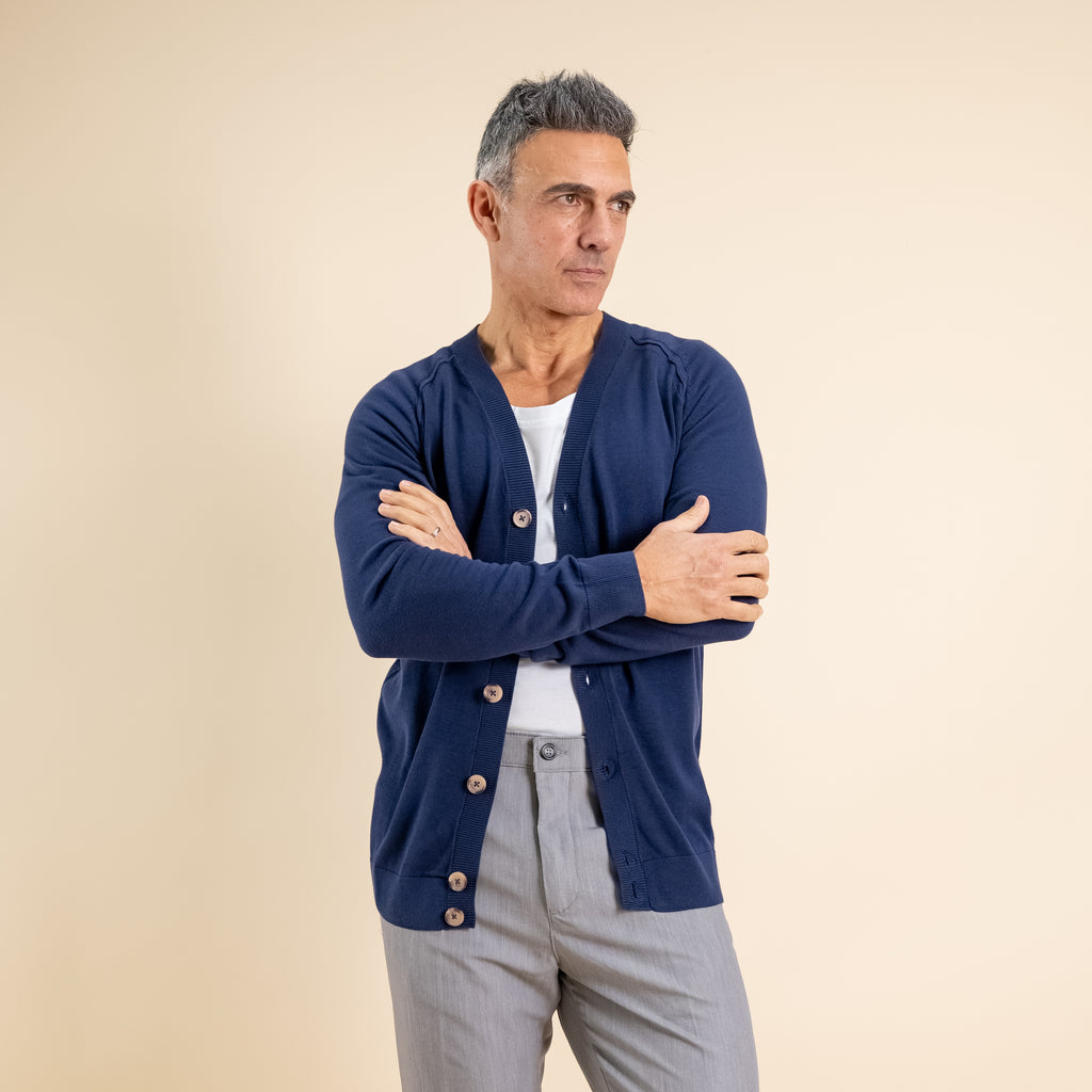 Lightweight V-Neck Cardigan - Blue