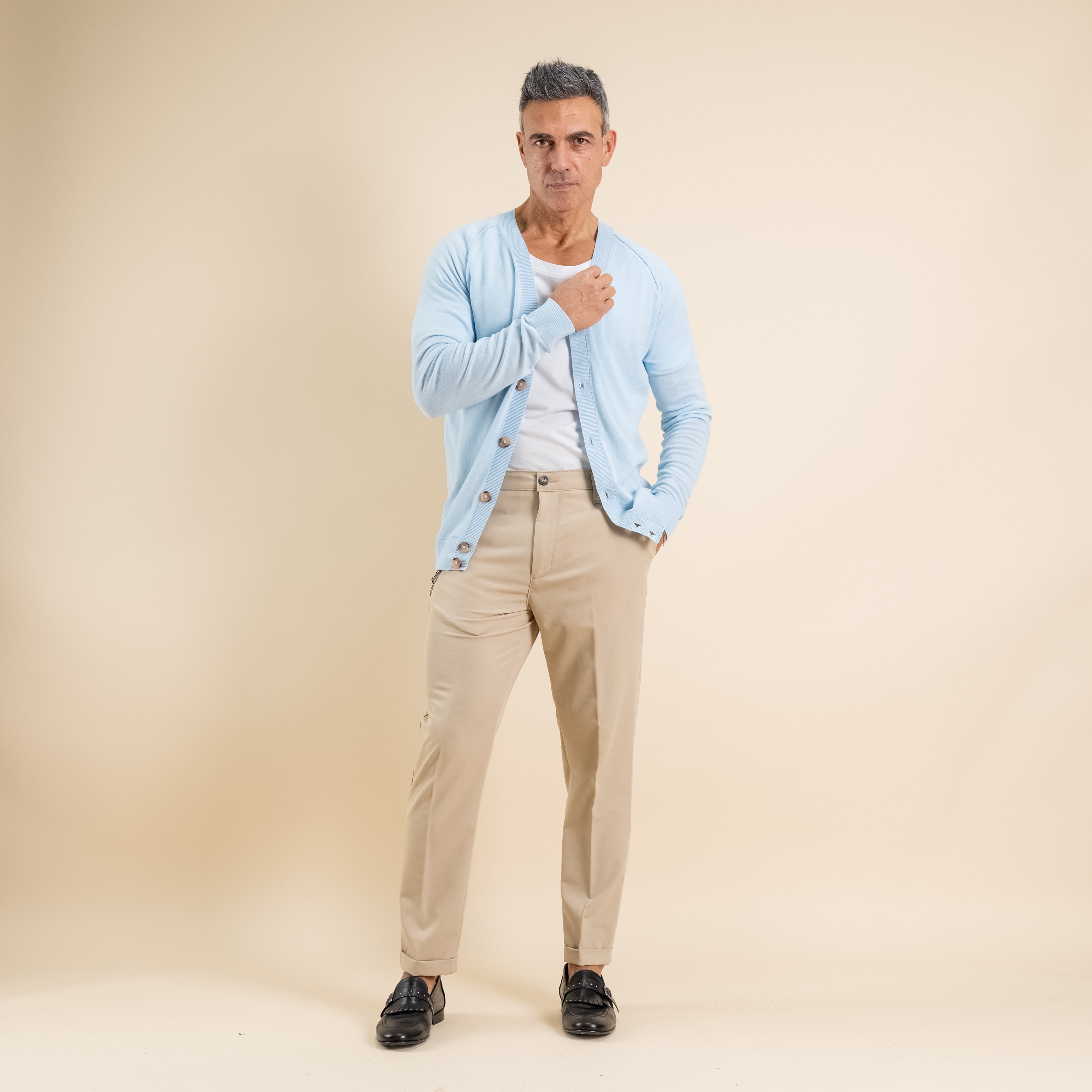 Cardigan leggero scollo a V - Celeste