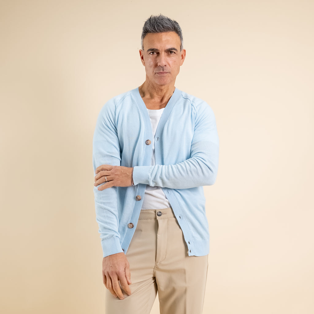 Cardigan leggero scollo a V - Celeste