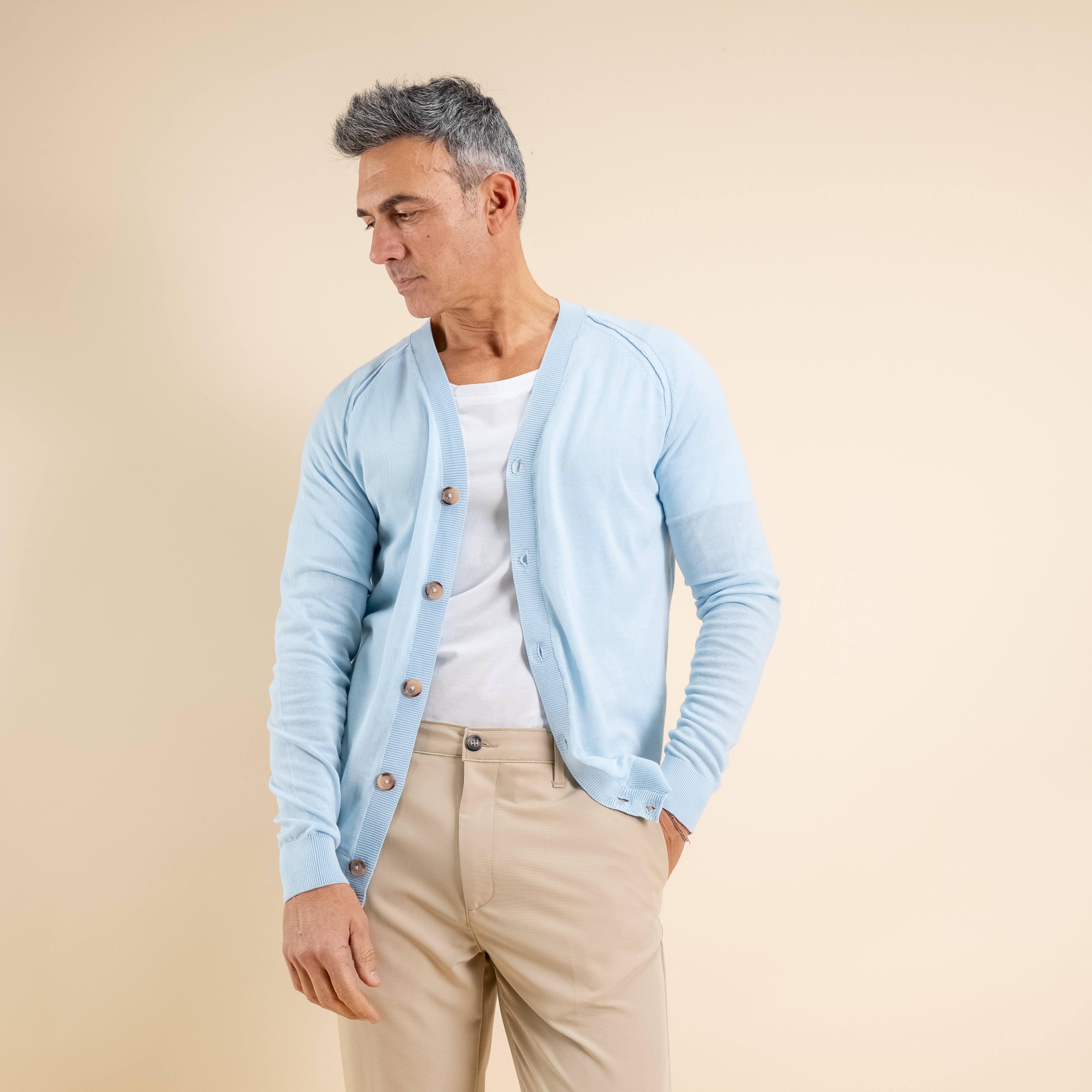 Lightweight V-Neck Cardigan - Light Blue