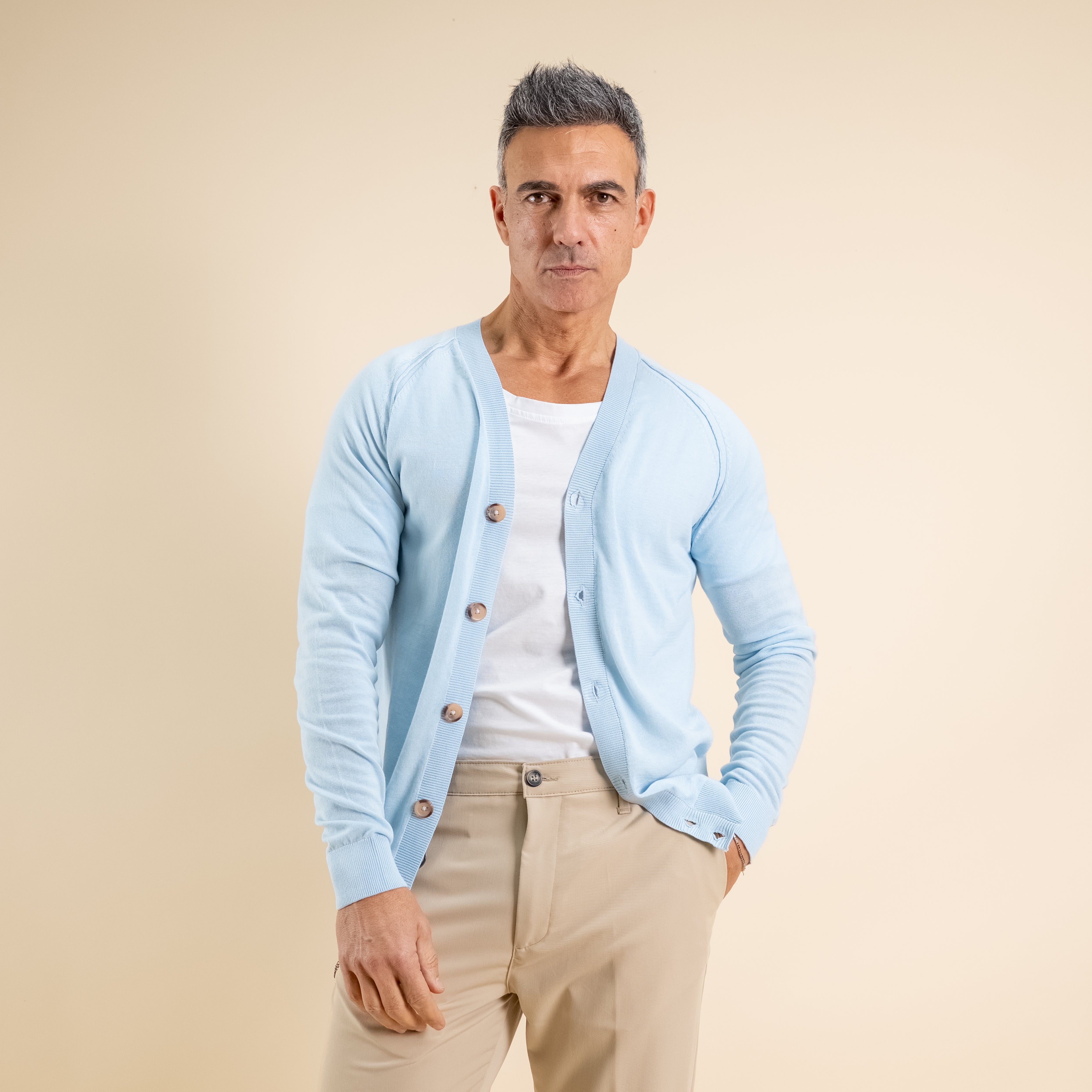 Lightweight V-Neck Cardigan - Light Blue