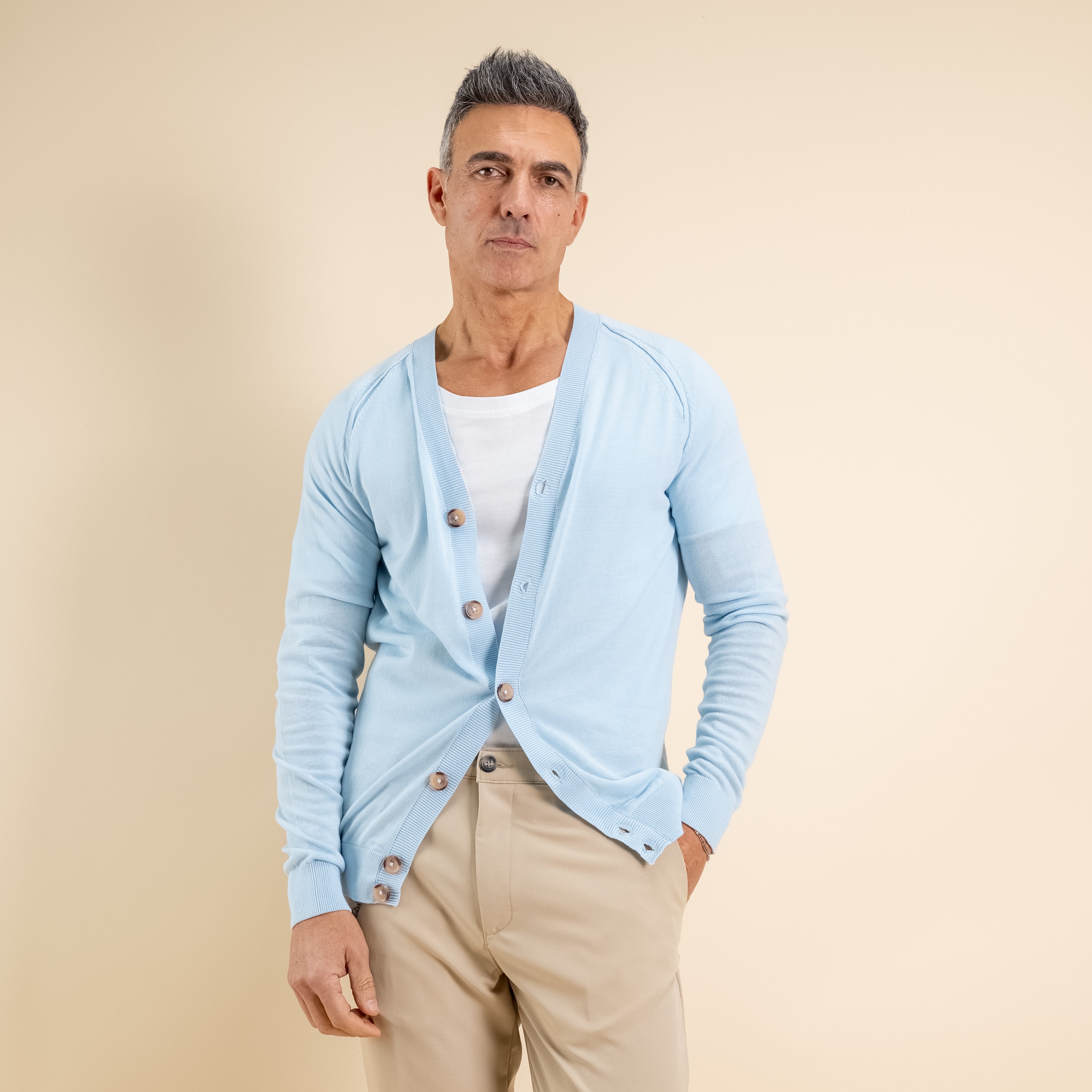 Lightweight V-Neck Cardigan - Light Blue