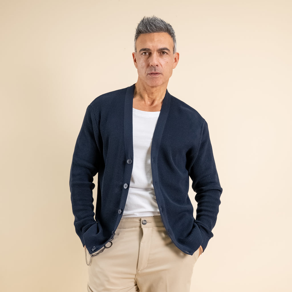 Cardigan in maglia a Scollo V –  Blu