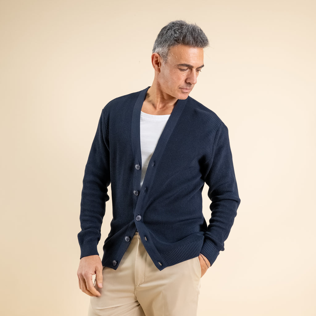 Cardigan in maglia a Scollo V –  Blu