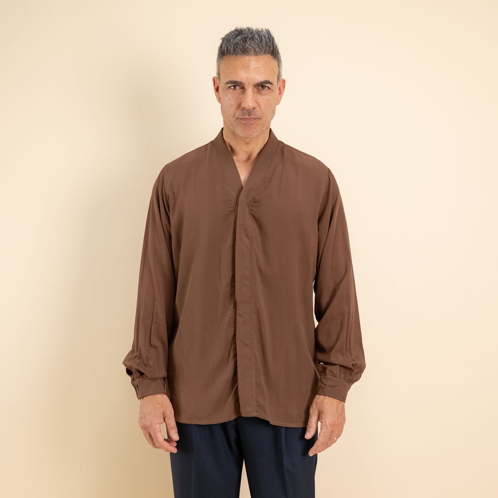 Camicia in viscosa scollo a V - Moro
