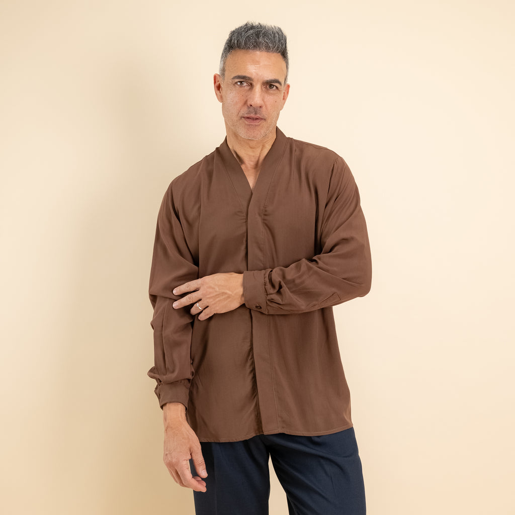 Camicia in viscosa scollo a V - Moro