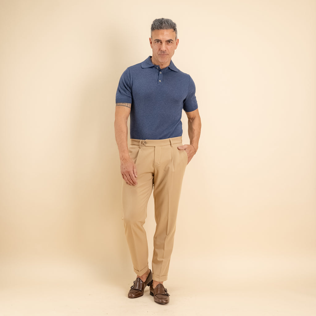 Polo in filo con bottoni contrasto - Blu