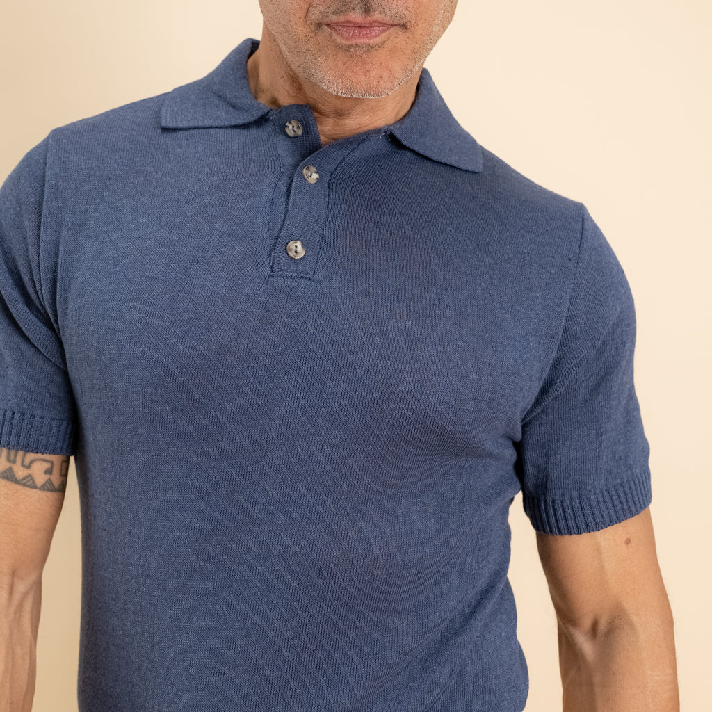 Polo in filo con bottoni contrasto - Blu