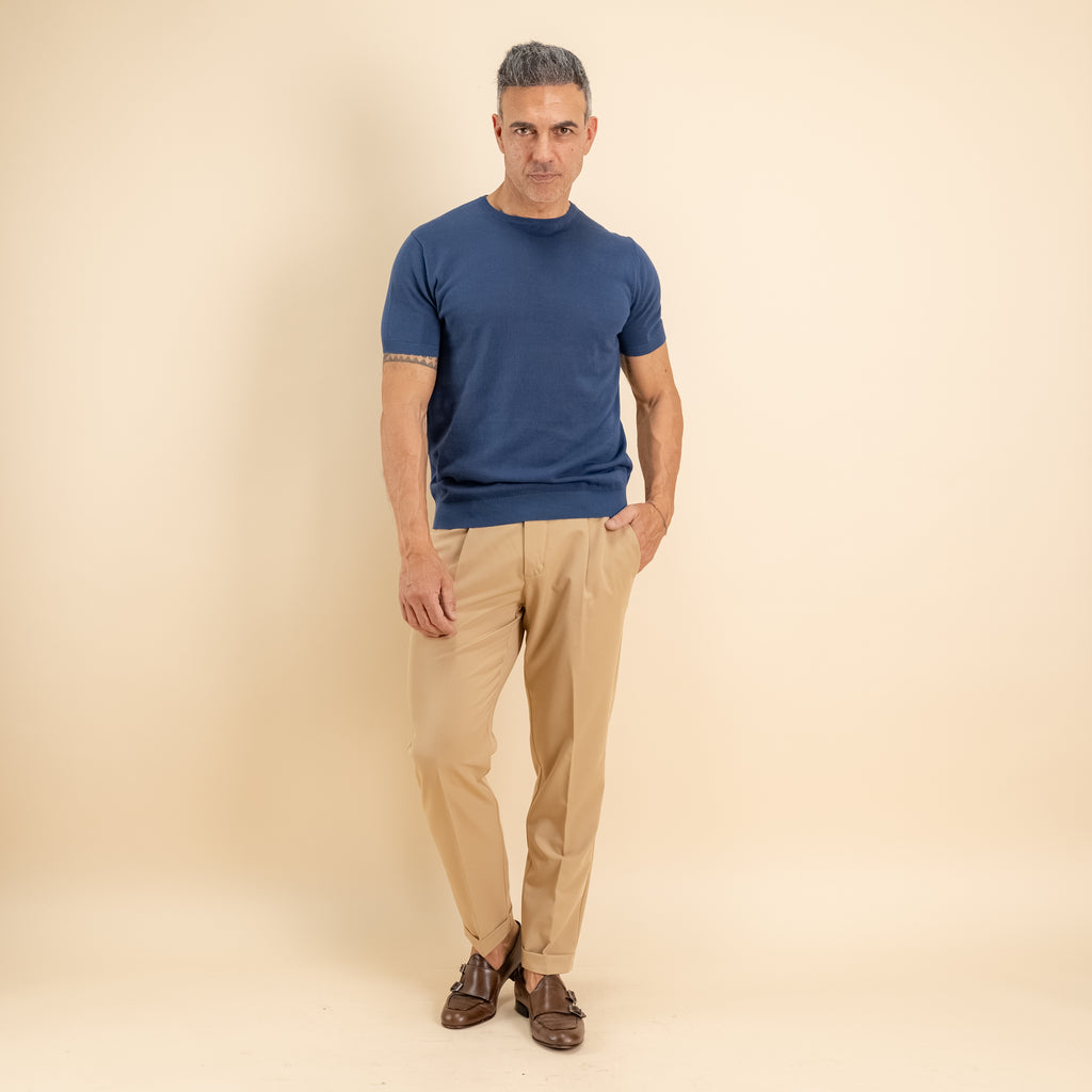 T-shirt in filo maglia - Blu Navy