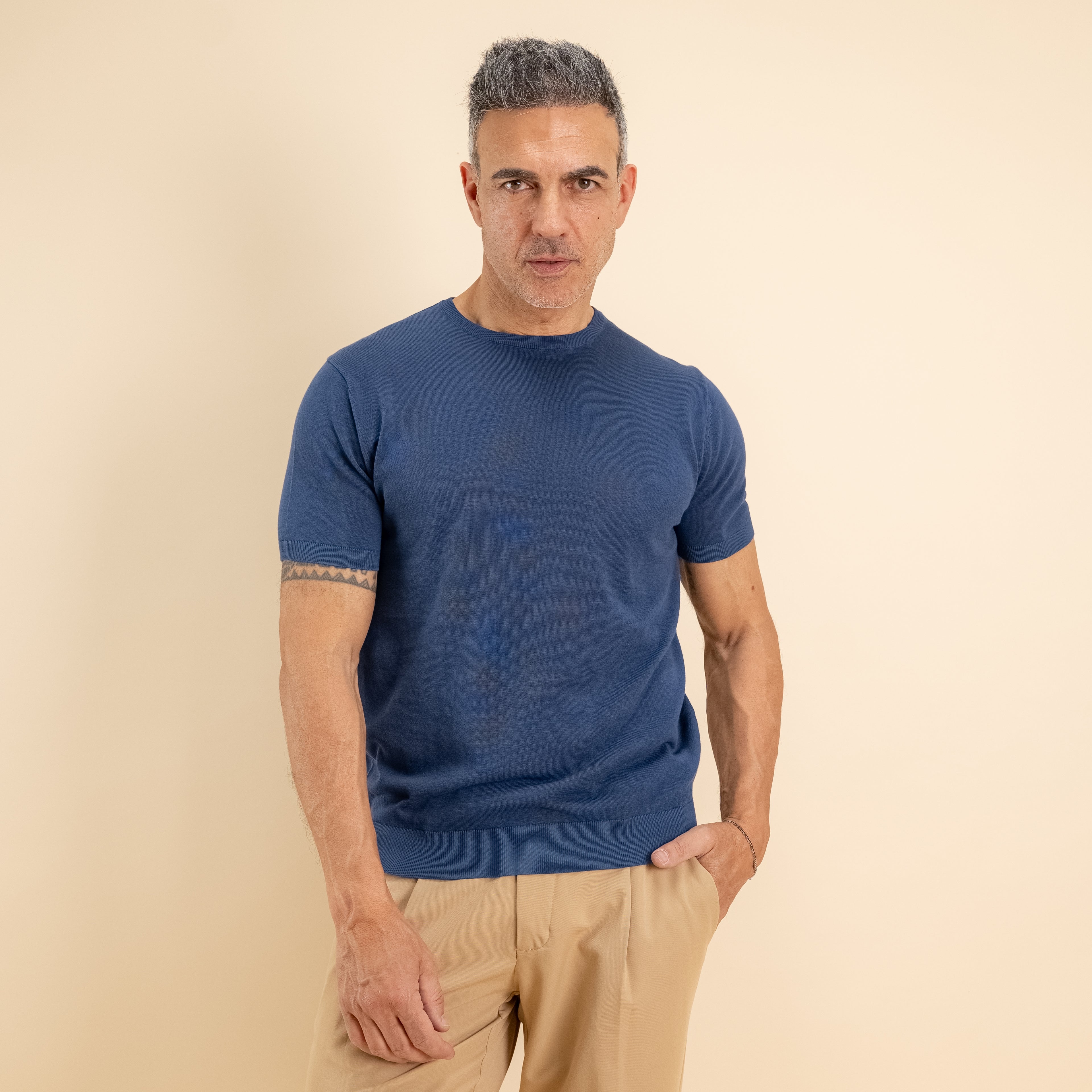 T-shirt in filo maglia - Blu Navy