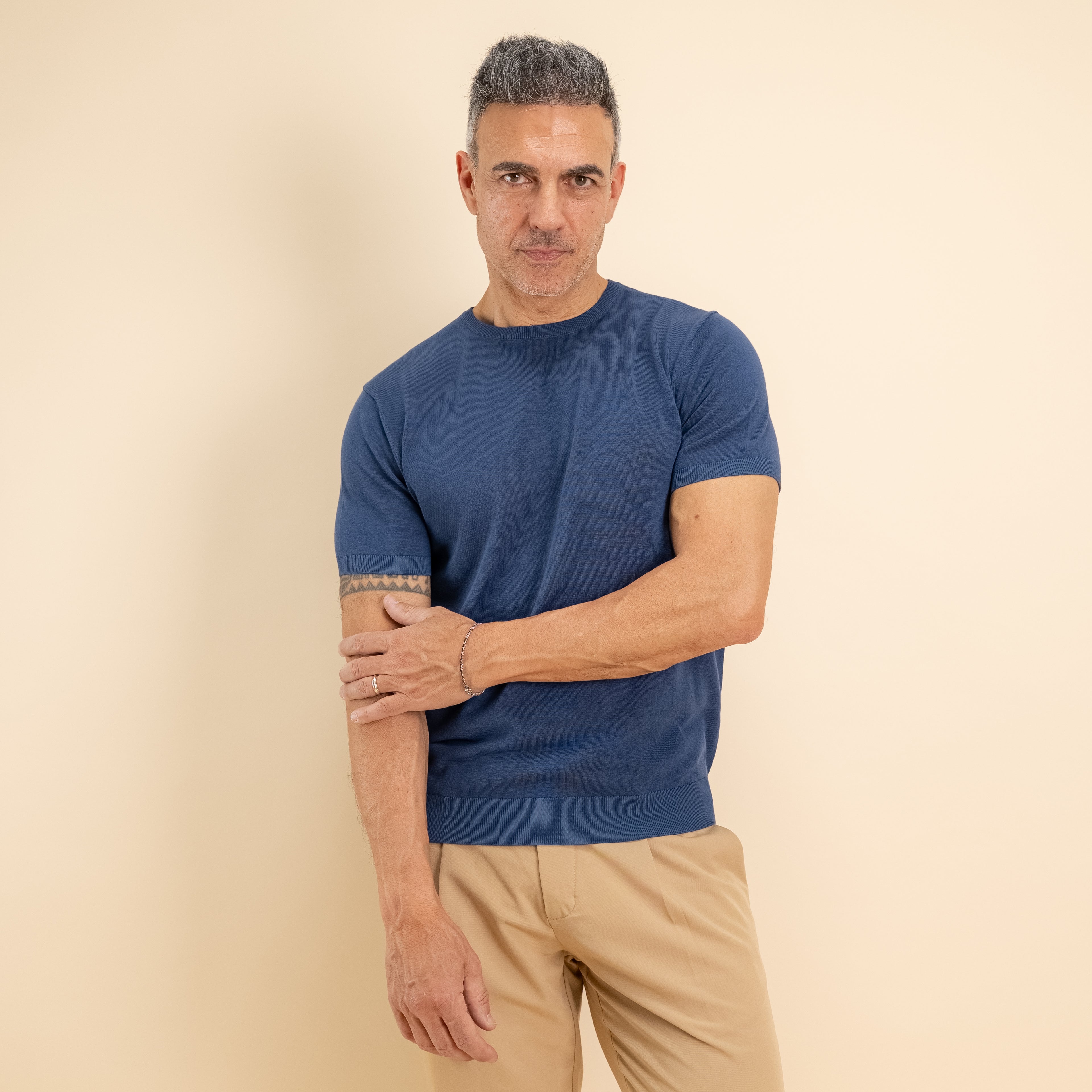 T-shirt in filo maglia - Blu Navy