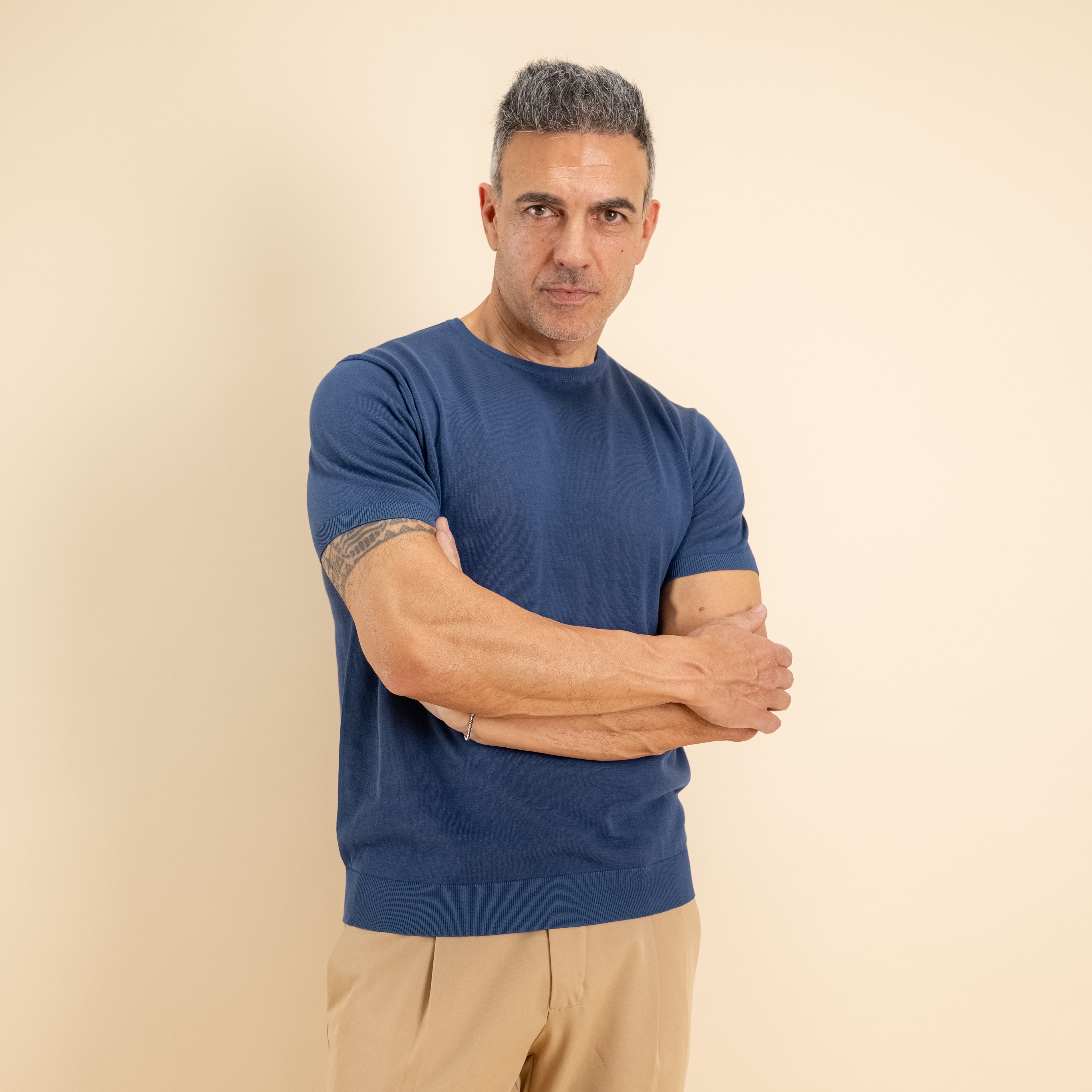 T-shirt in filo maglia - Blu Navy