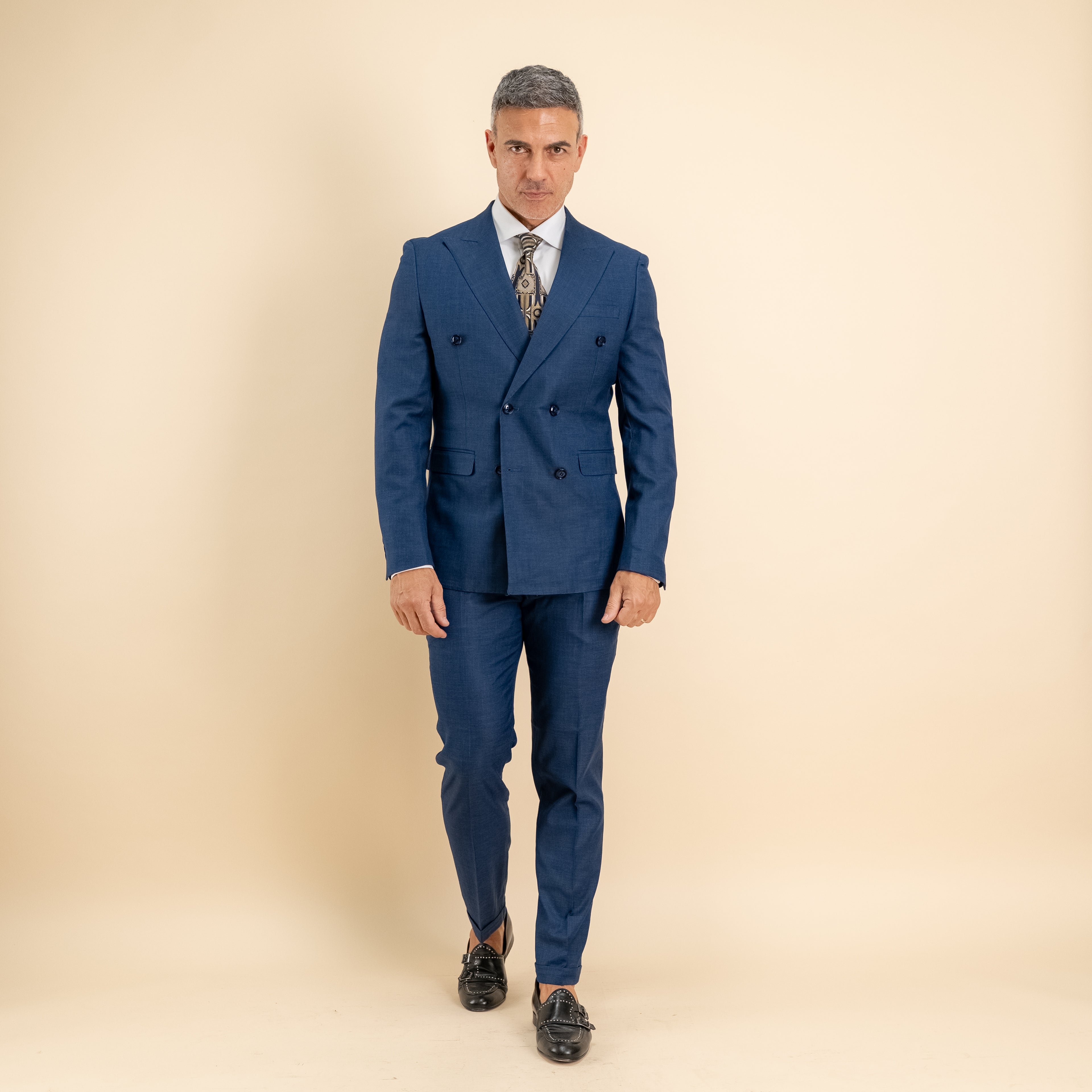 Abito Doppio Petto Melange - Blu Notte
