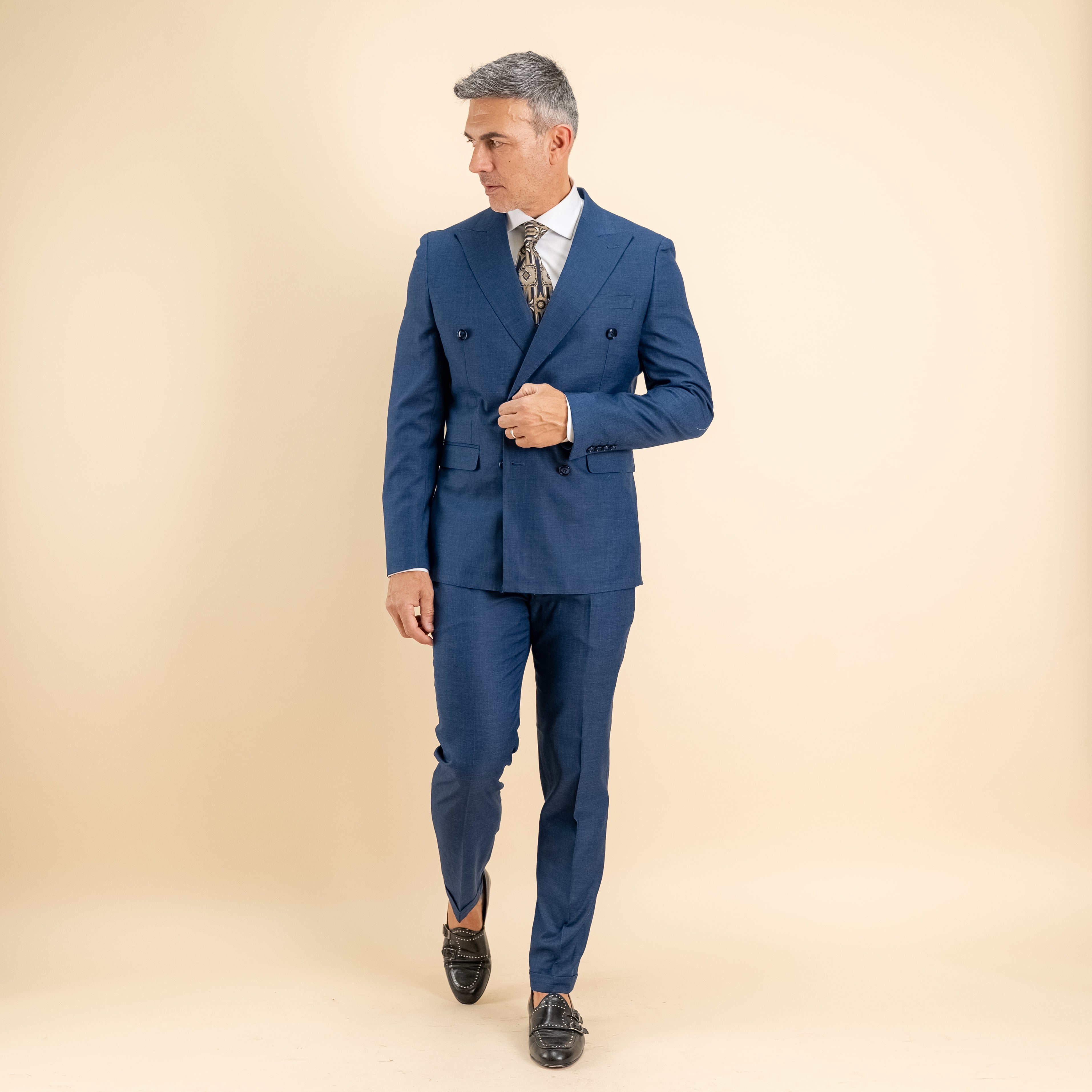 Abito Doppio Petto Melange - Blu Notte