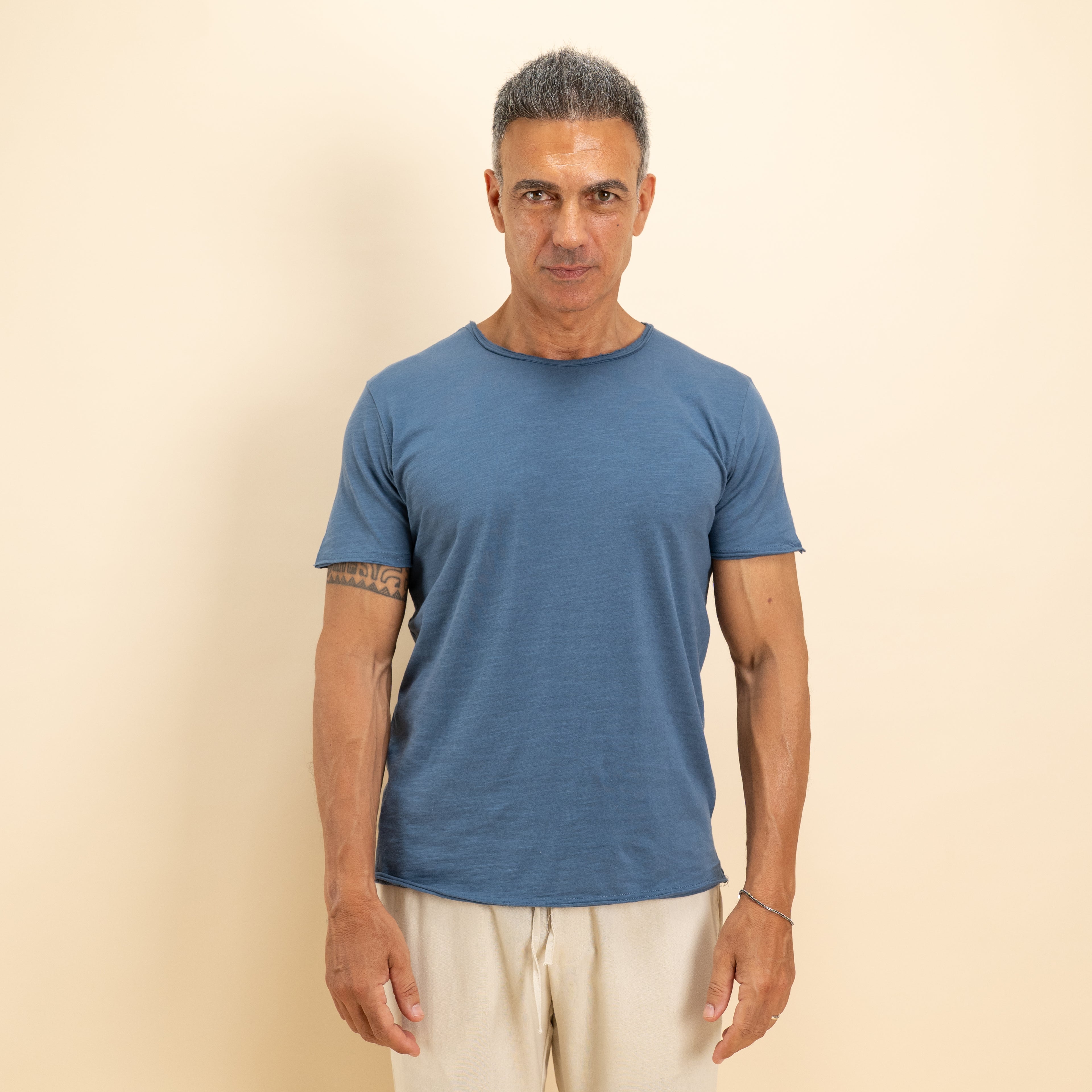 T-shirt scollo a barca taglio vivo - Blu Jeans