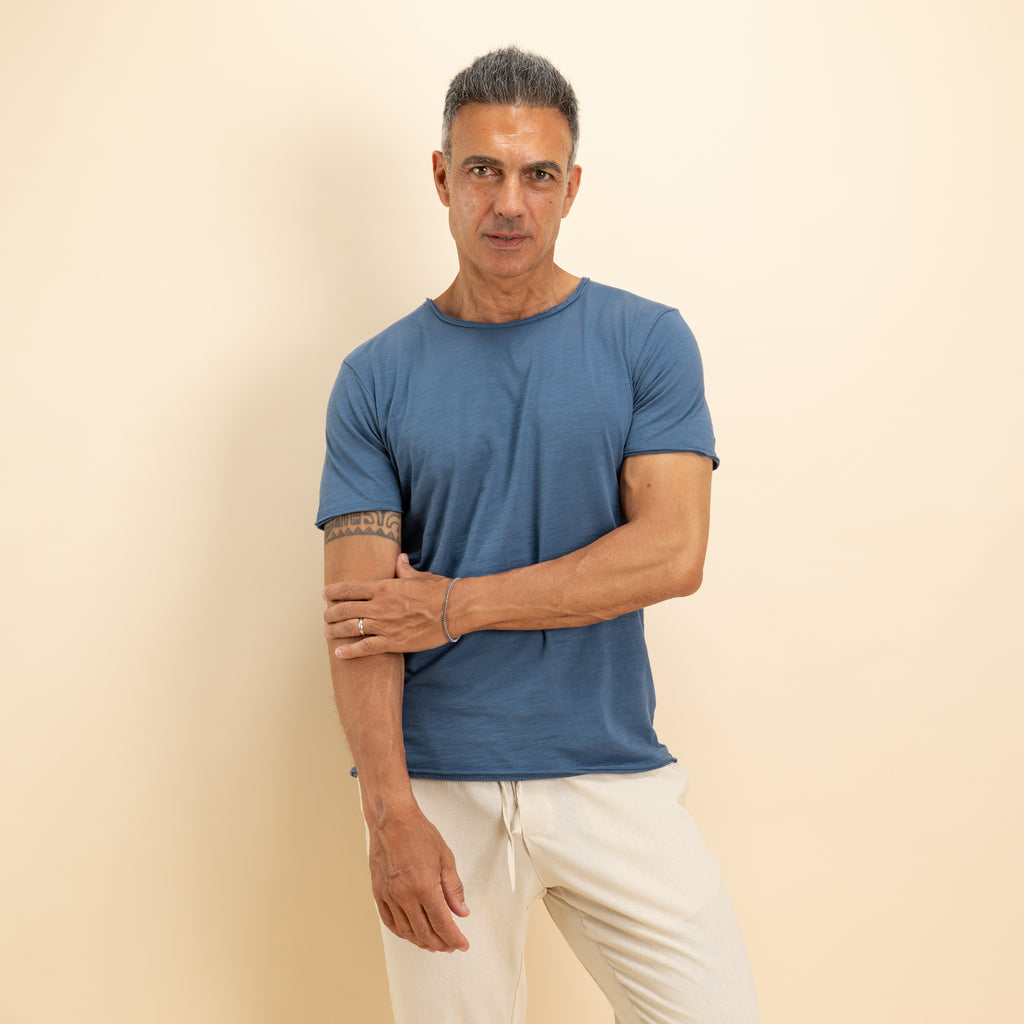 T-shirt scollo a barca taglio vivo - Blu Jeans