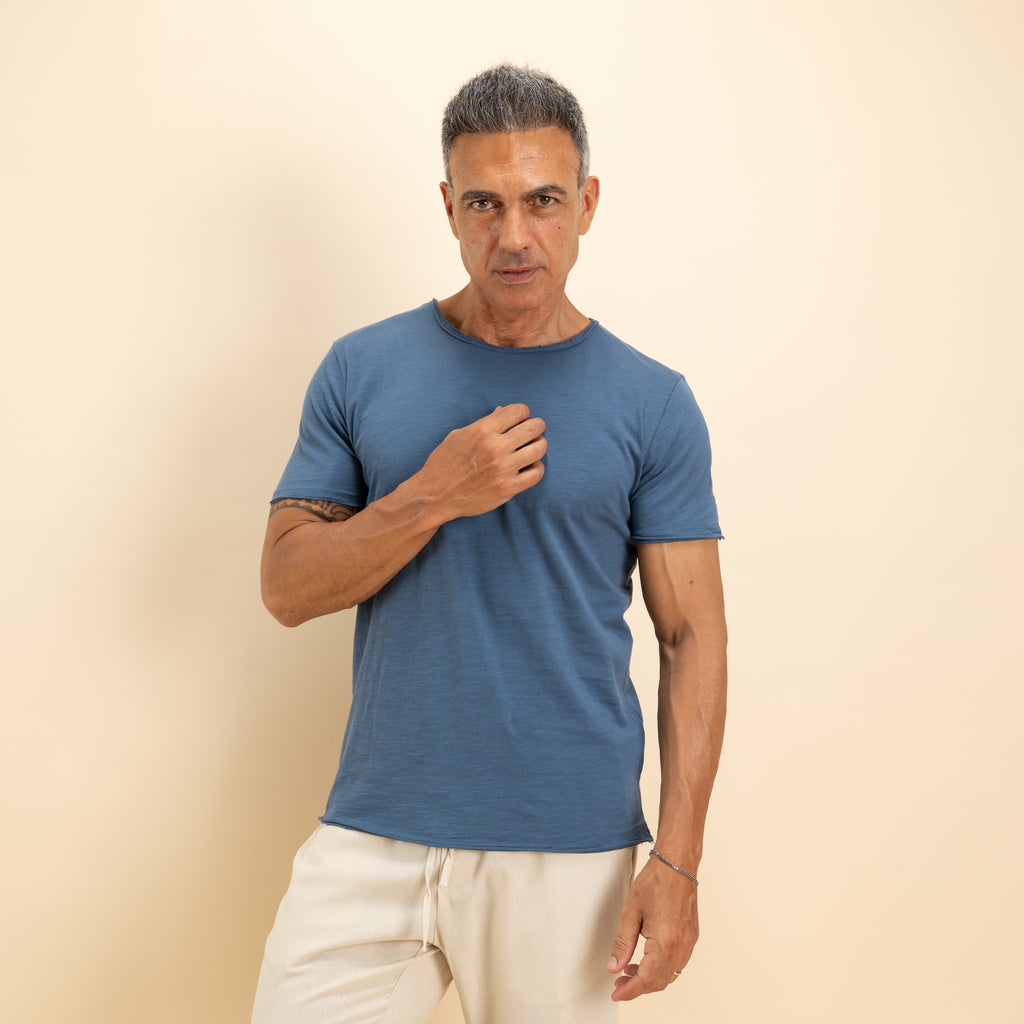 T-shirt scollo a barca taglio vivo - Blu Jeans