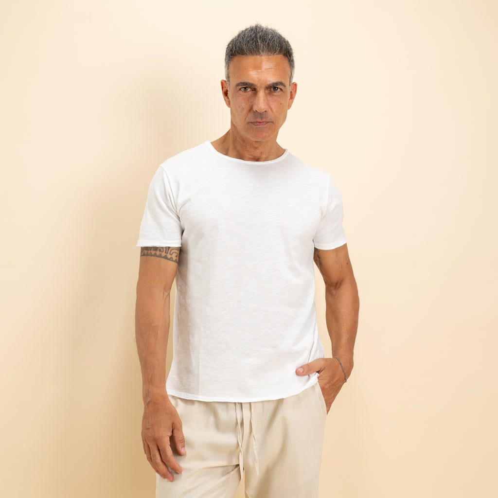 T-shirt scollo a barca taglio vivo - Bianco