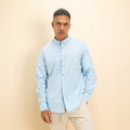Camicia coreana in misto lino - Celeste