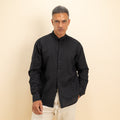 Camicia coreana in misto lino - Nero