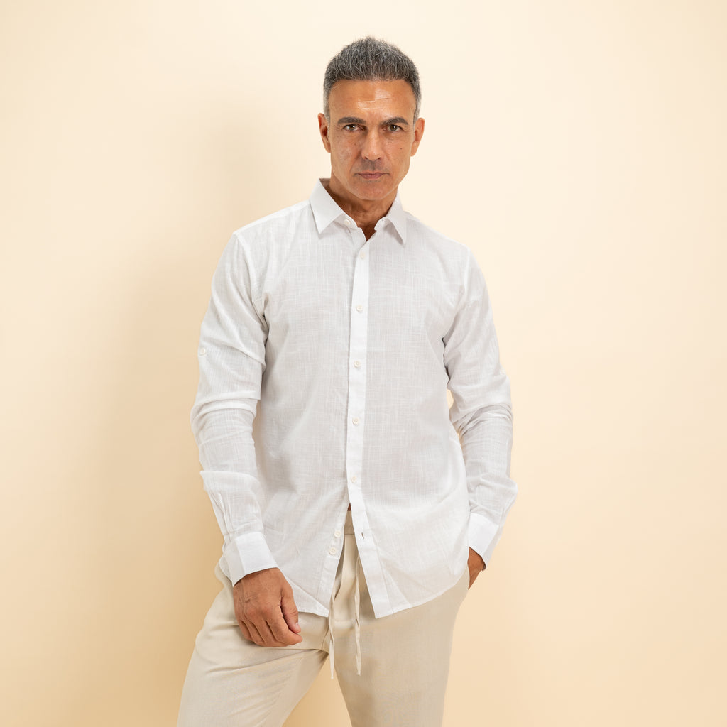 Camicia in misto lino - Bianco