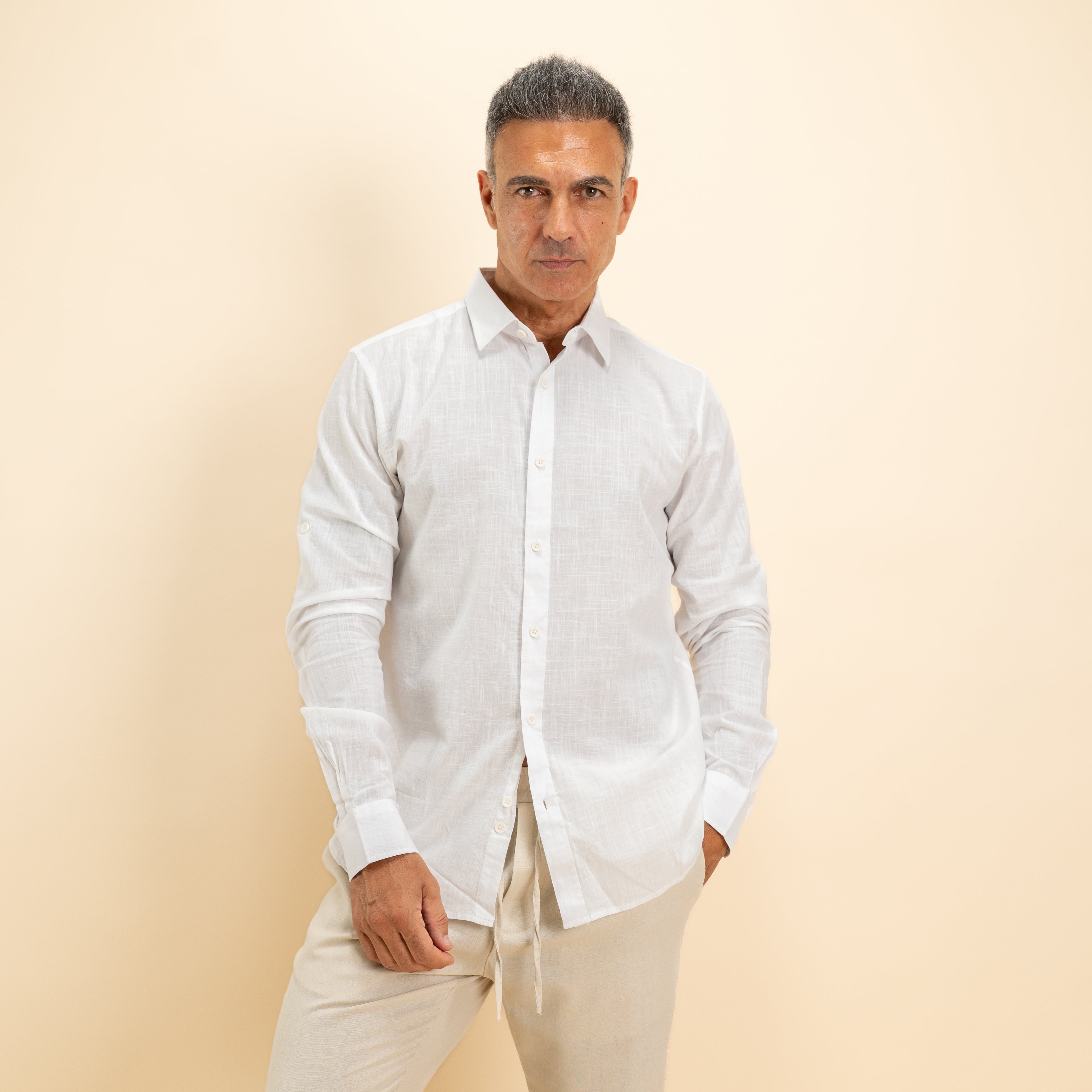 Camicia in misto lino - Bianco