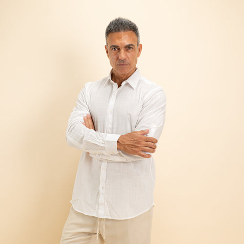 Camicia in misto lino - Bianco