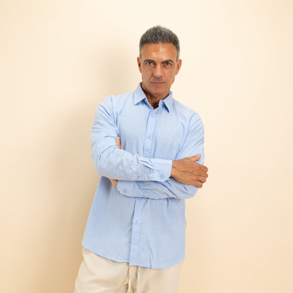 Camicia in misto lino - Celeste