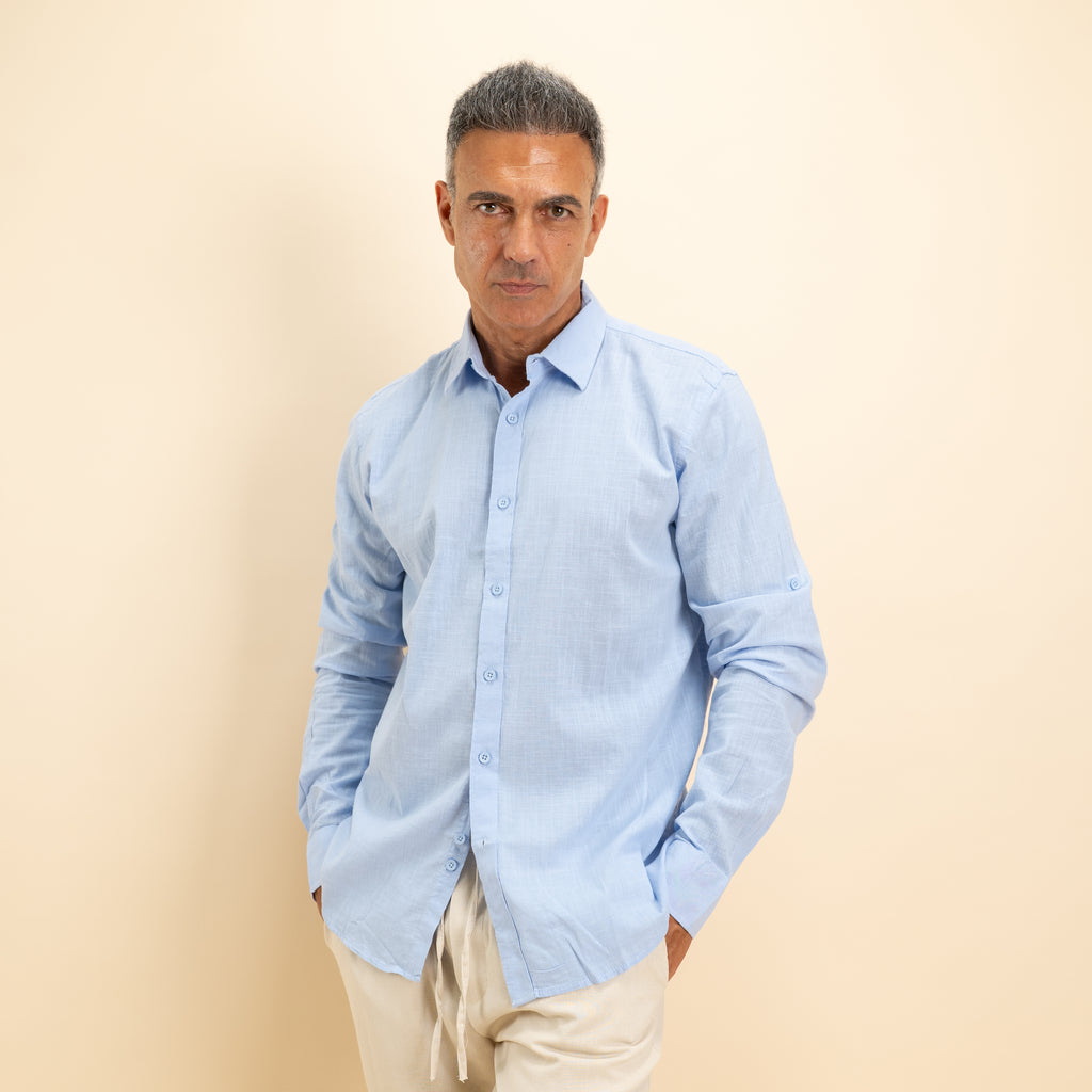 Camicia in misto lino - Celeste