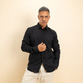 Camicia in misto lino - Nero