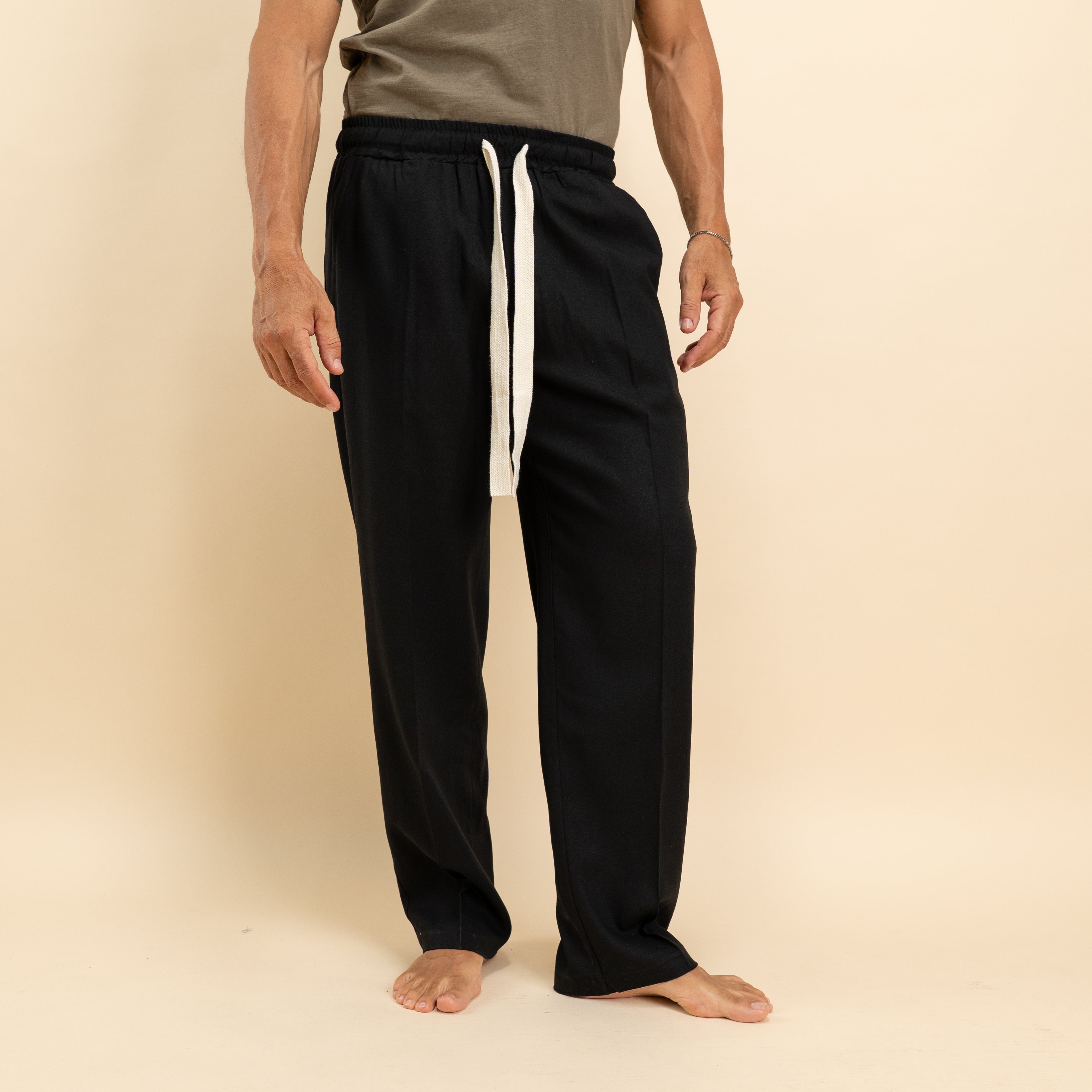 Pantalaccio in misto lino fondo largo - Nero