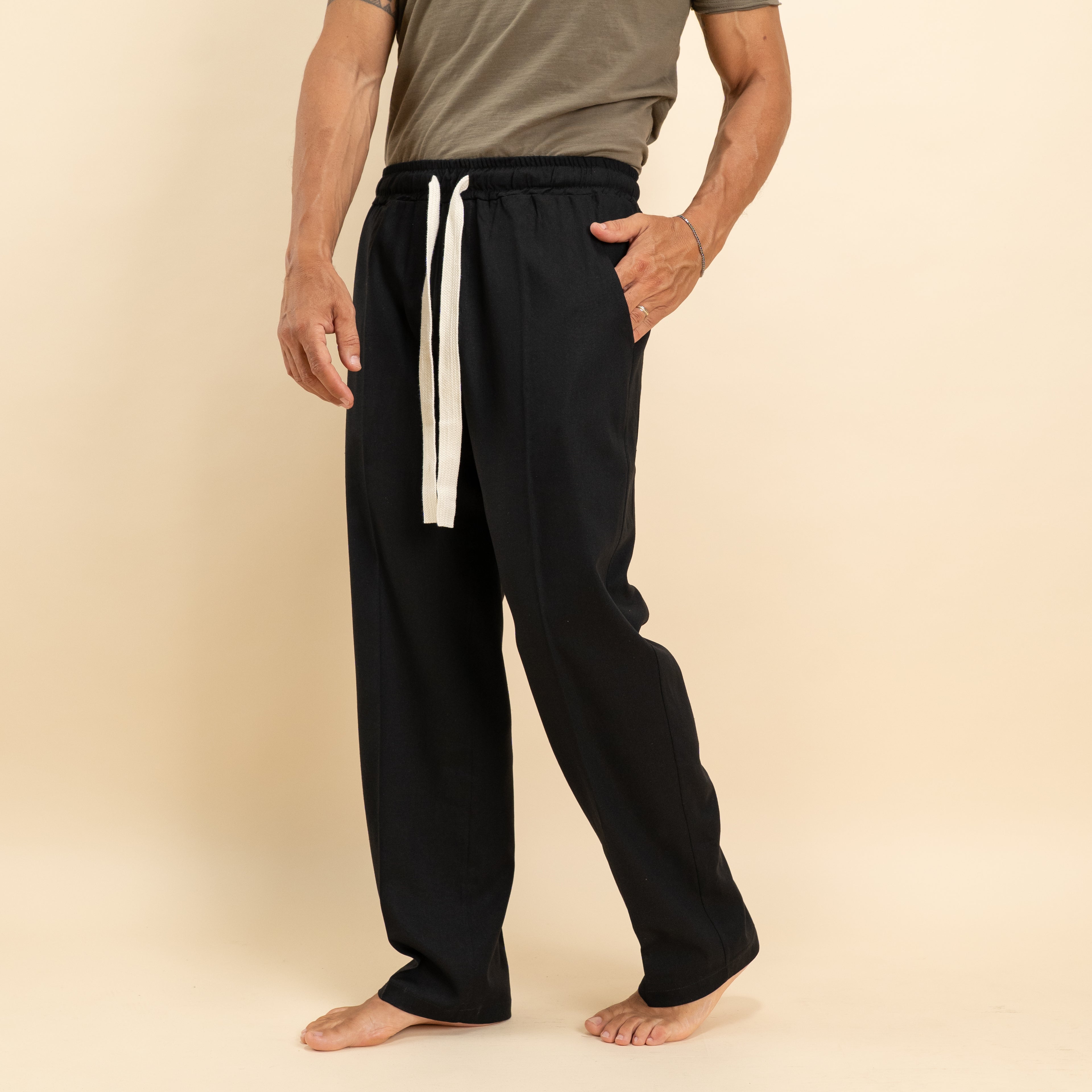 Pantalaccio in misto lino fondo largo - Nero