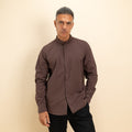 Camicia coreana in misto lino - Moro