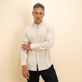 Camicia coreana in misto lino - Beige