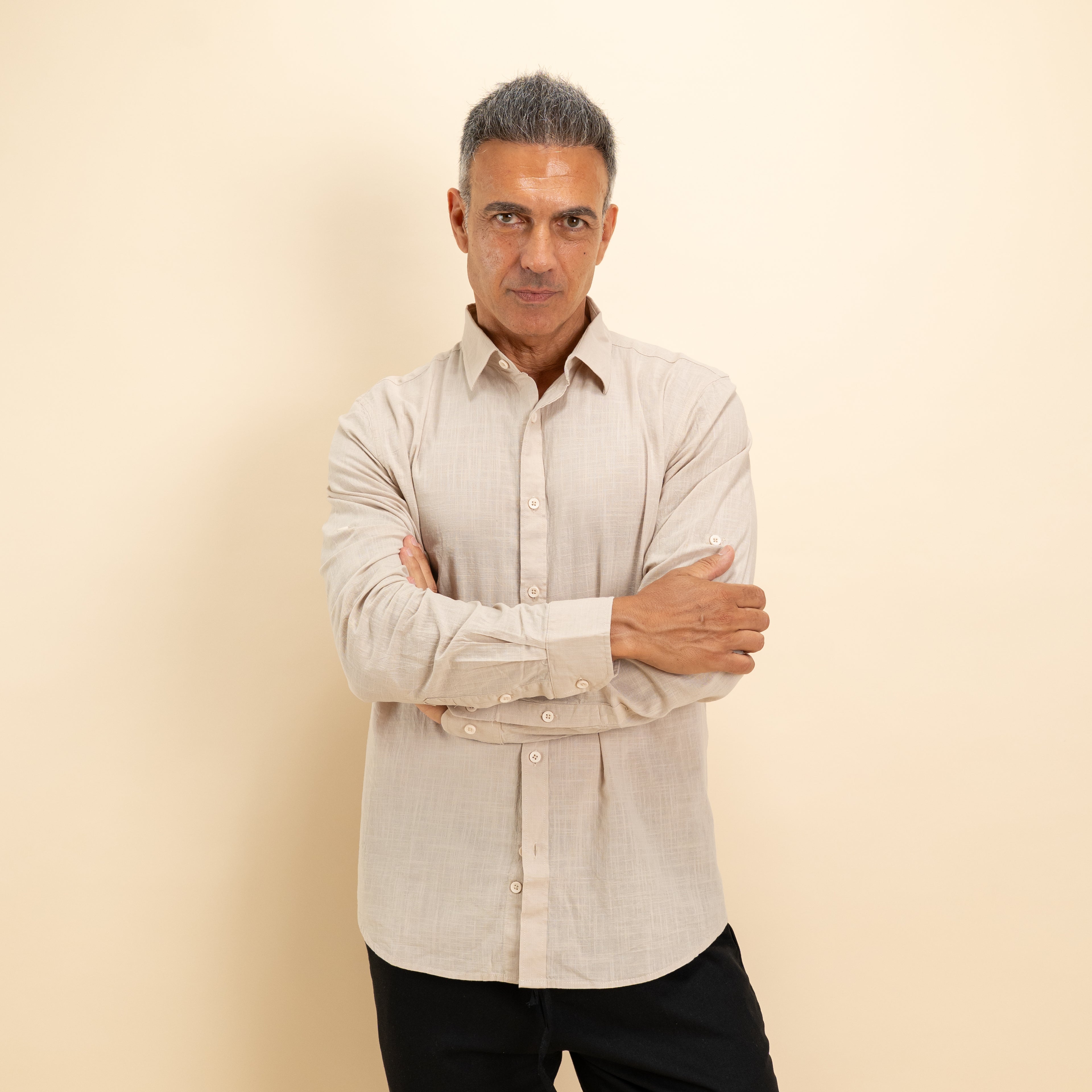 Camicia in misto lino - Beige