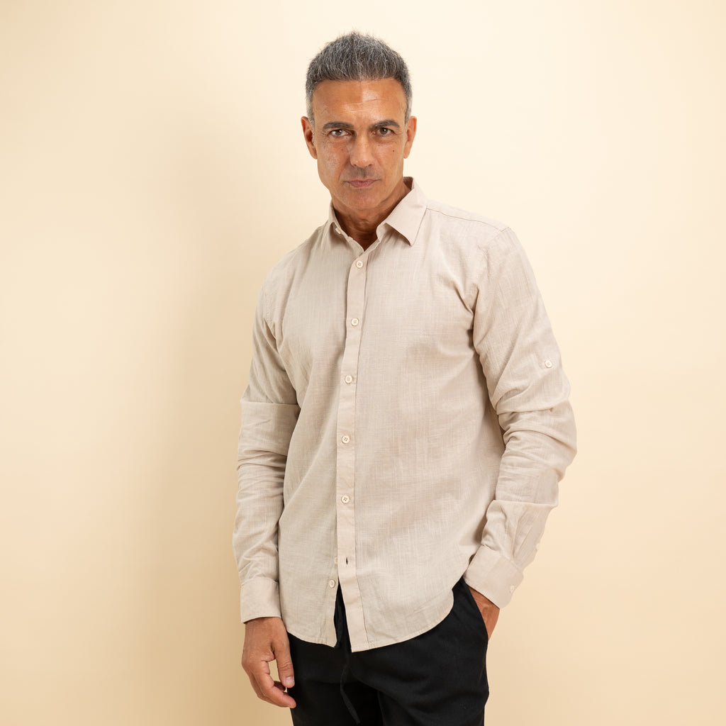 Camicia in misto lino - Beige