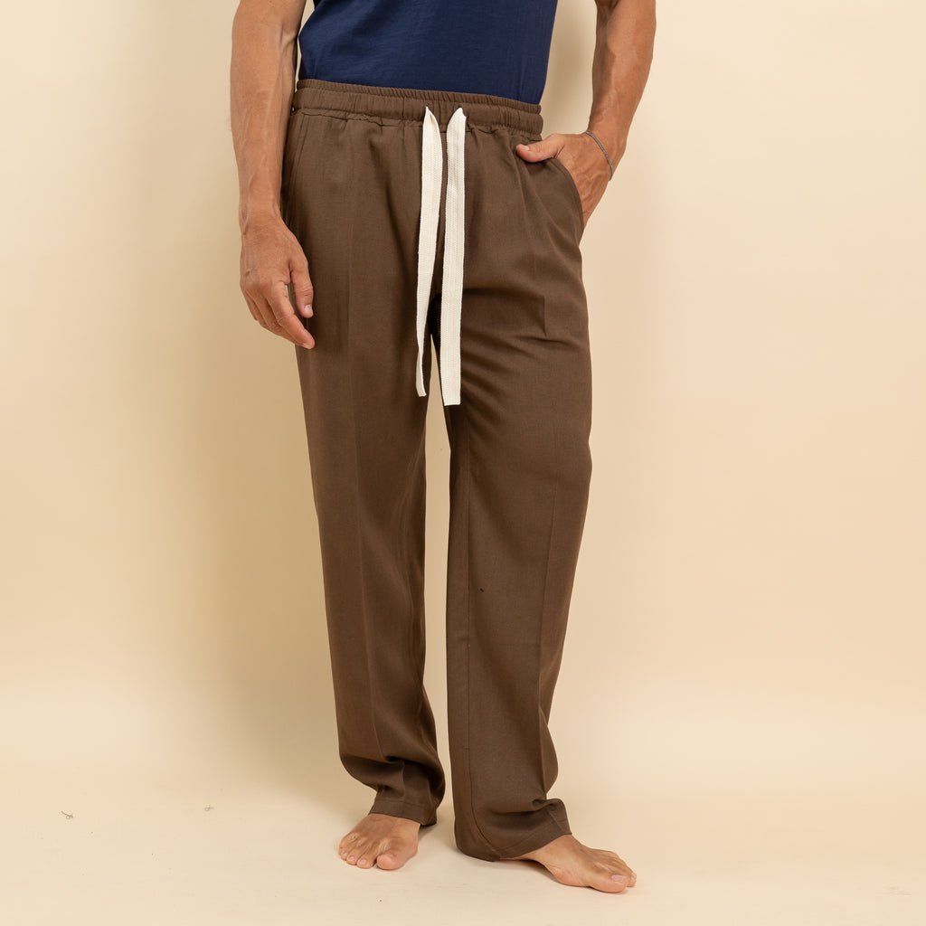 Pantalaccio in misto lino fondo largo - Moro
