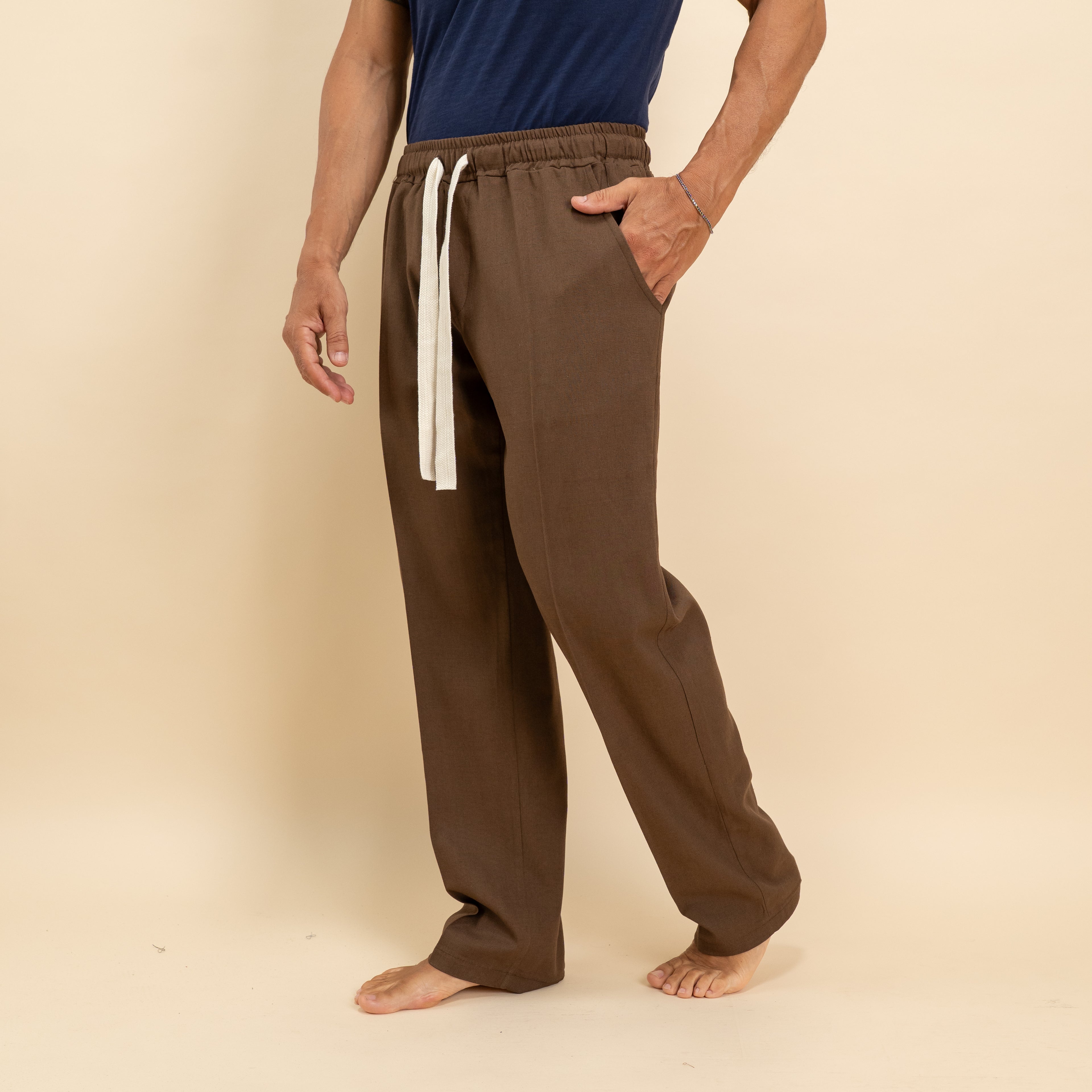 Pantalaccio in misto lino fondo largo - Moro
