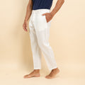 Pantalone in misto lino con pieghino - Bianco
