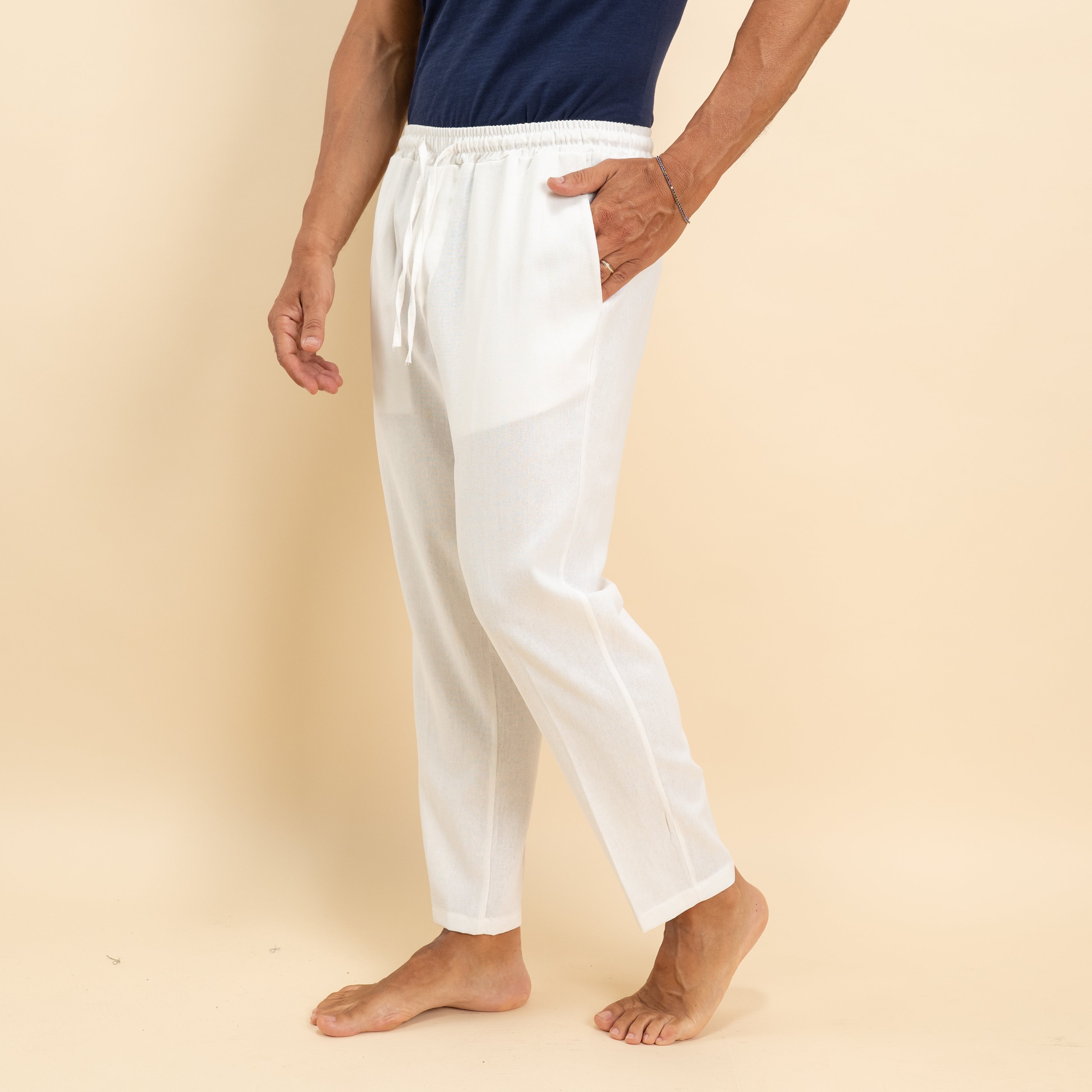 Pantalaccio classico in misto lino - Bianco
