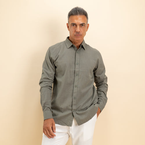 Camicia in misto lino - Verde militare