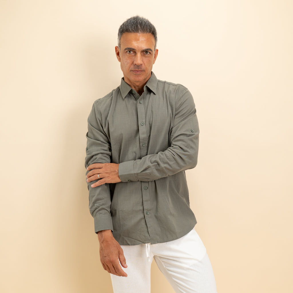 Camicia in misto lino - Verde militare