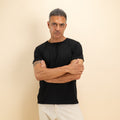 T-shirt scollo a barca taglio vivo - Nero