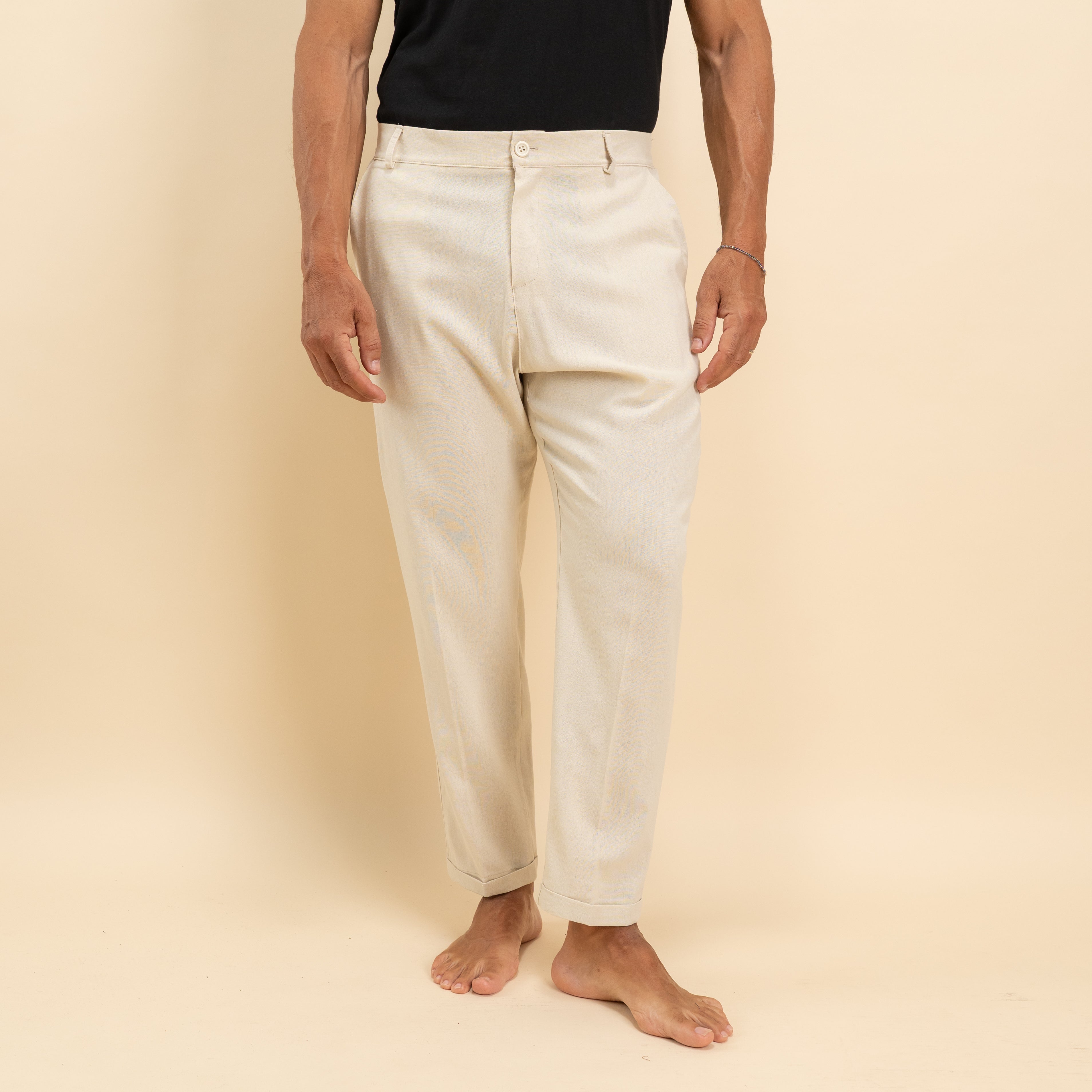 Pantalone in misto lino con pieghino - Beige