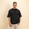 Camiseta oversize corta con costuras decorativas - Negra