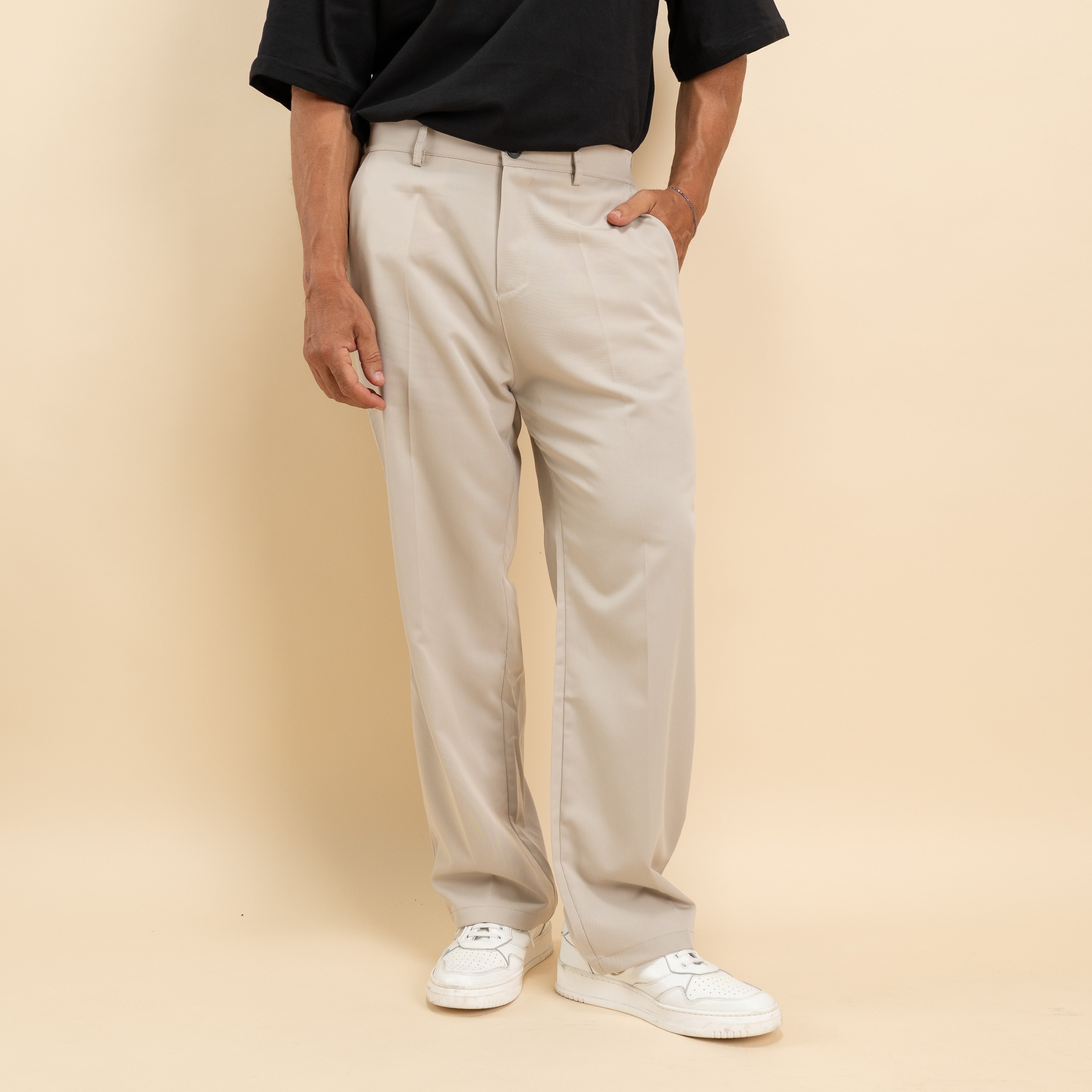 Pantalone palazzo con elastico e passanti posteriori - Beige