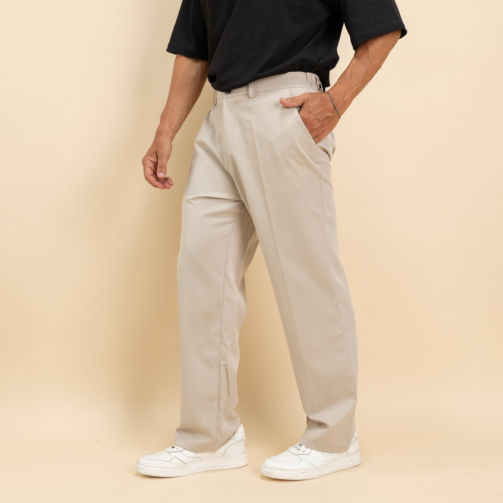 Pantalone palazzo con elastico e passanti posteriori - Beige