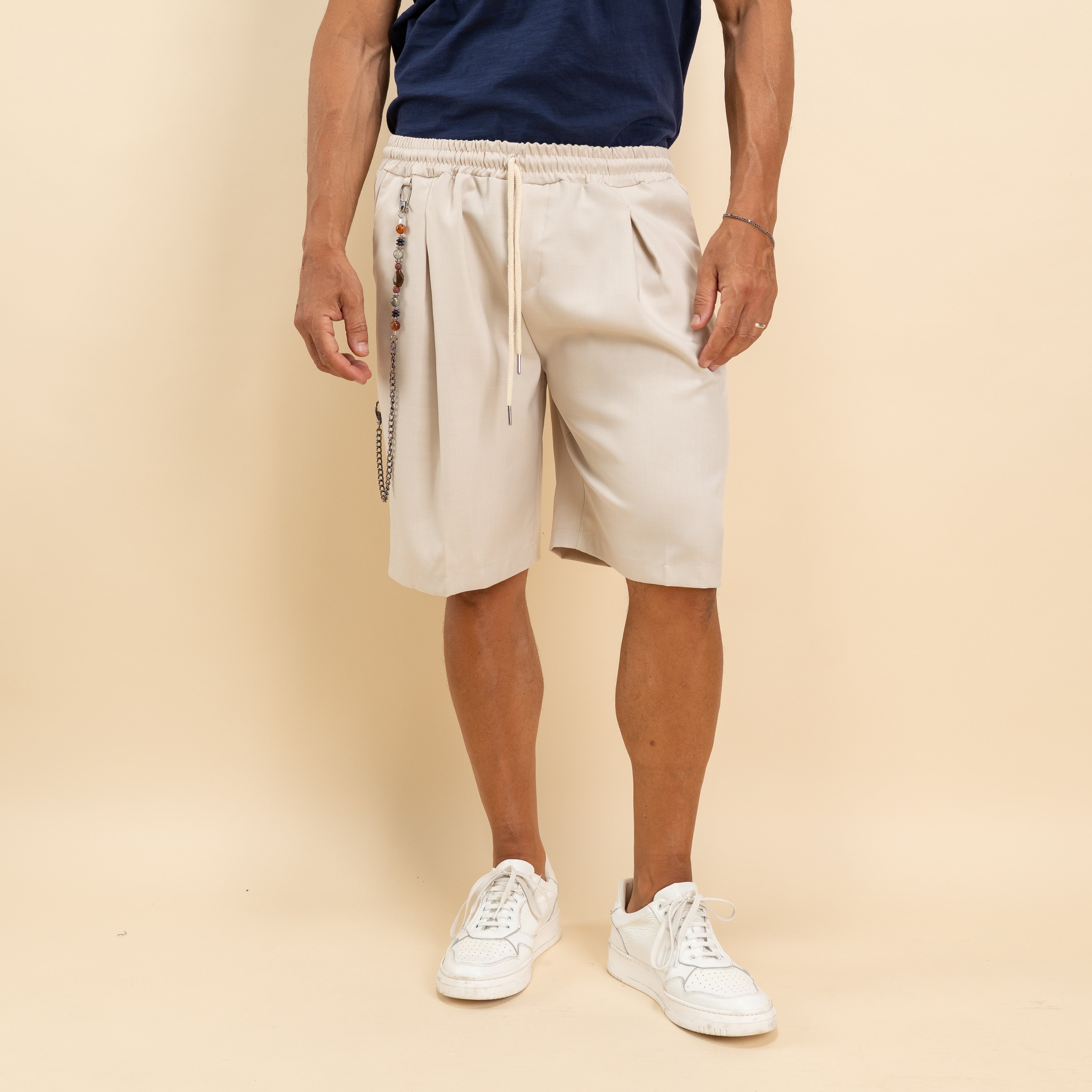 Bermuda con pinces larga - Beige